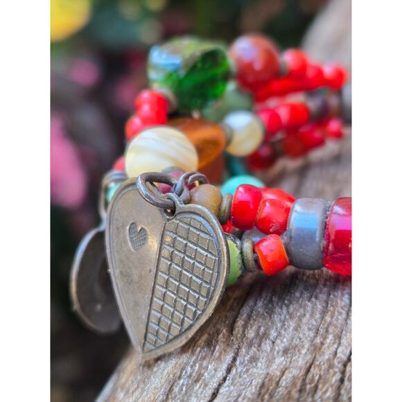 Vintage DON LUCAS Native American Navajo 925 Multi Strand Stone & Charm Bracelet - Picture 5 of 10